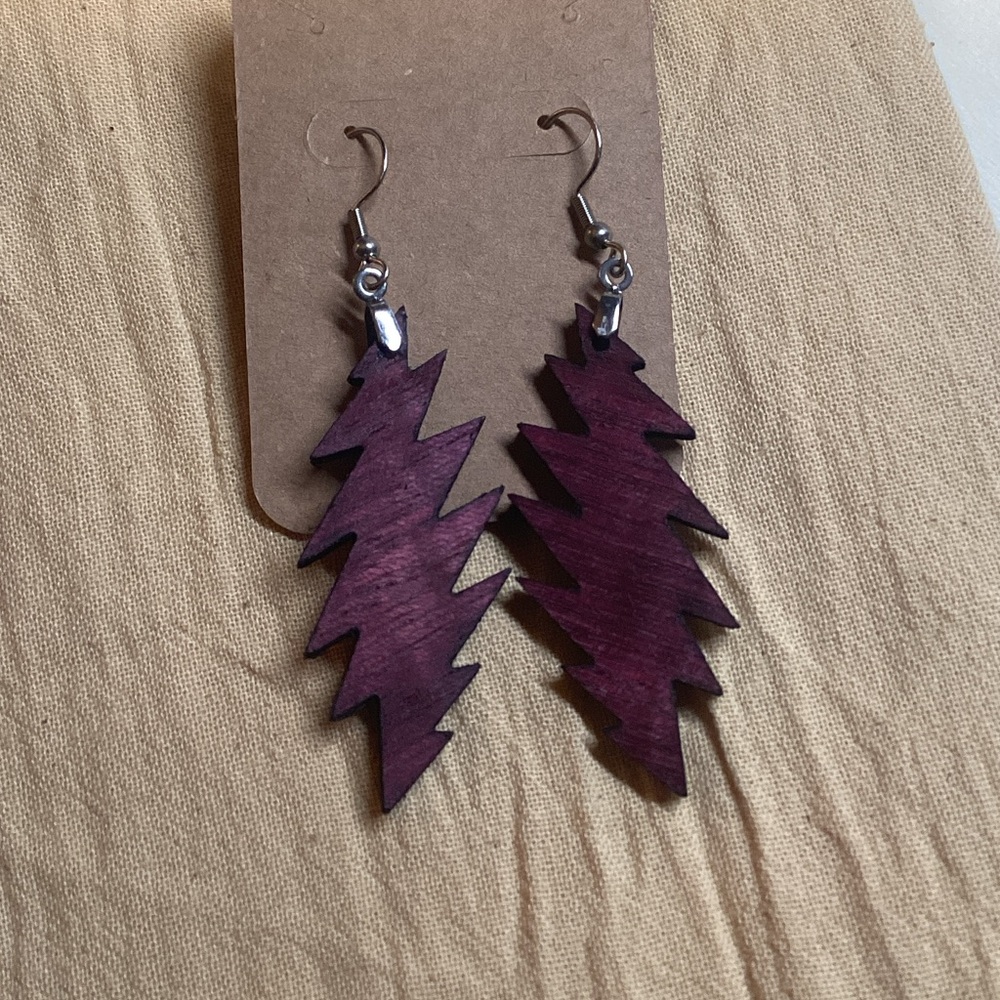 Grateful Dead Lightning Bolt Earrings. Purple Heart wood